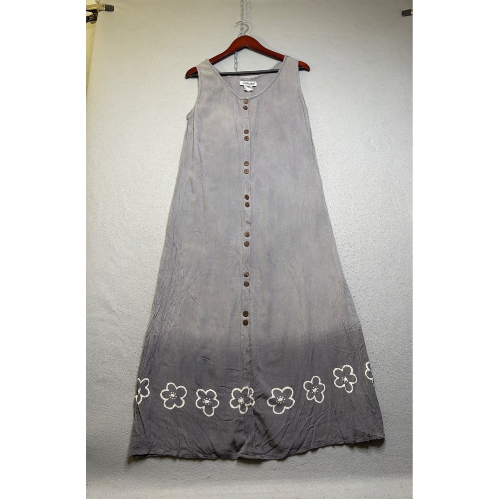LA Blend Maxi Dress Womens Medium Ombre Floral Button Front Sleeveless Rayon